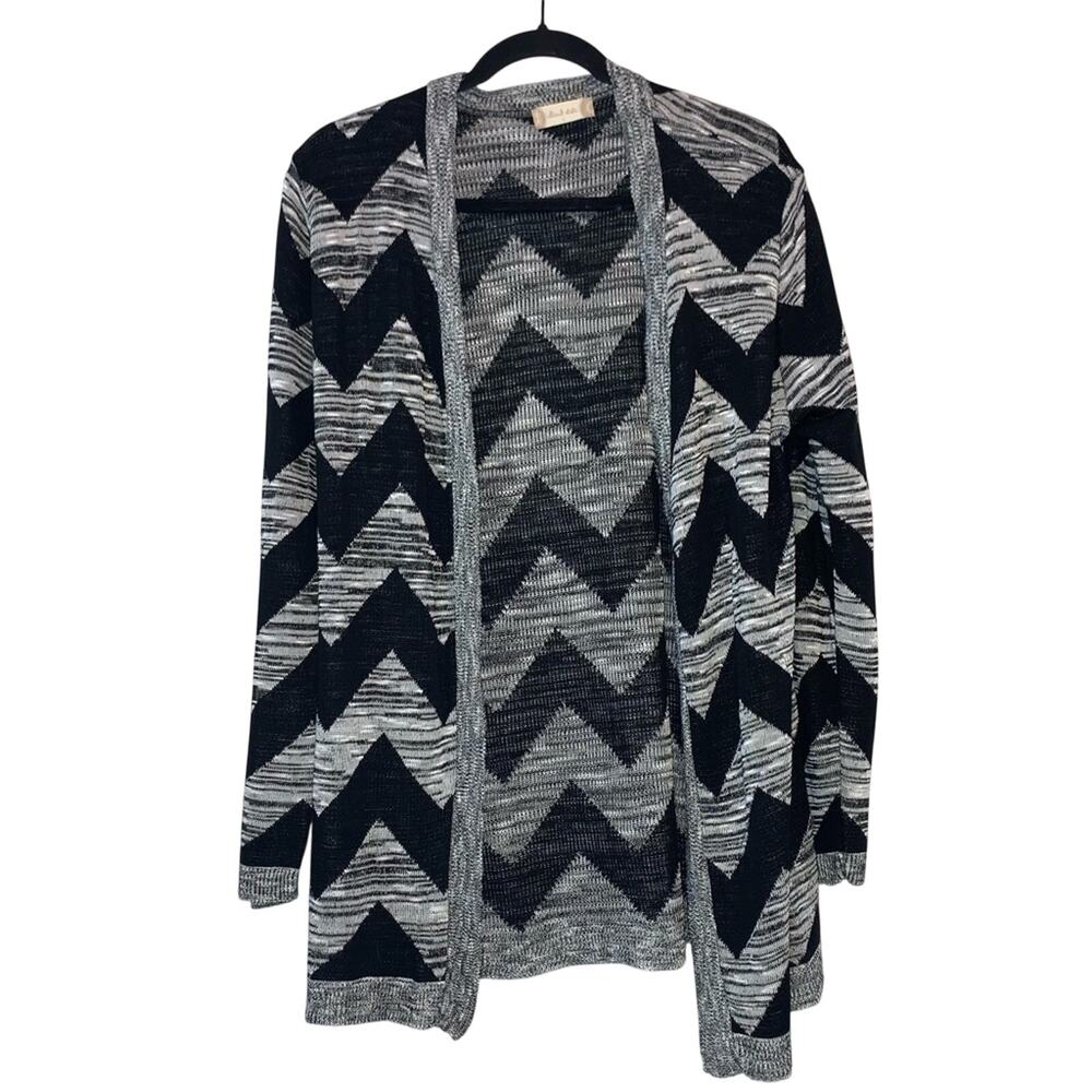 Altar'd State Chevron Cardigan Lg Black Gray Open Front Boho Lightweight Sweater